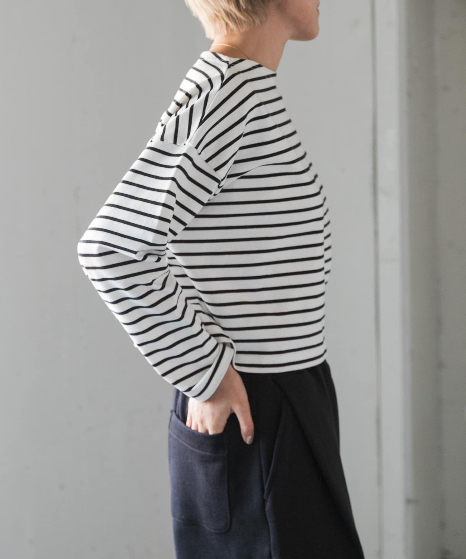 URBAN RESEARCH DOORS「FORK&SPOON　クロップドボートネックボーダー」|Tシャツ・カットソー|
