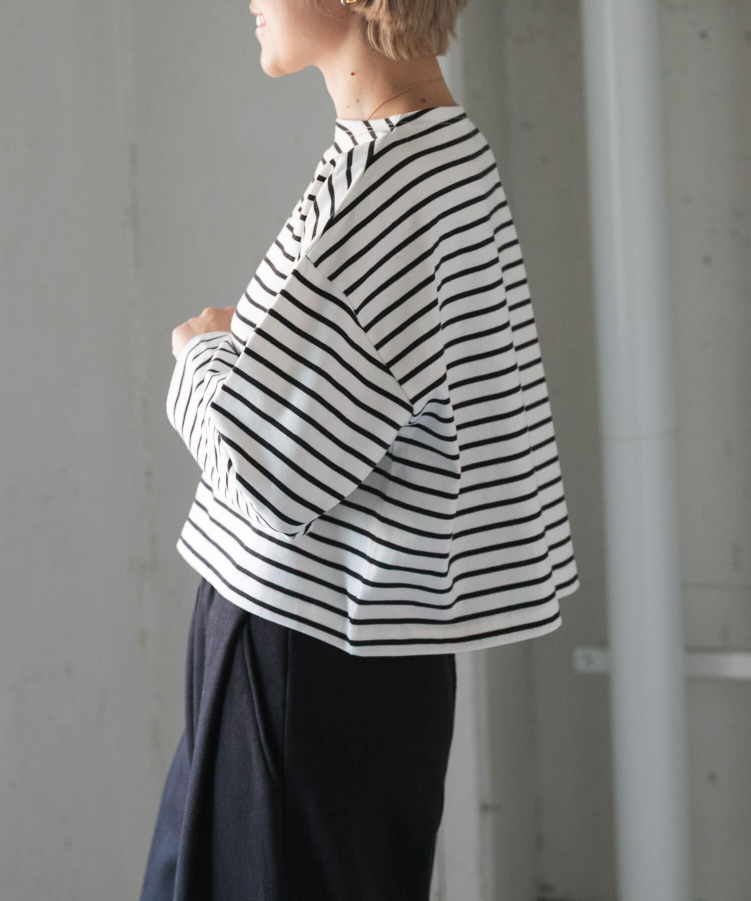 URBAN RESEARCH DOORS「FORK&SPOON　クロップドボートネックボーダー」|Tシャツ・カットソー|