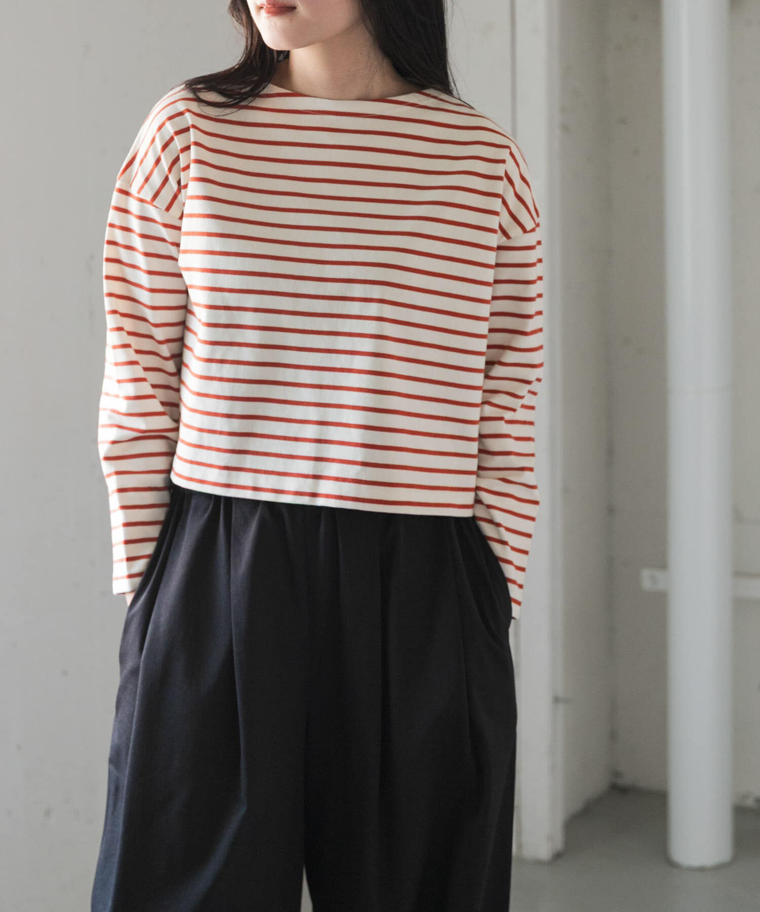 URBAN RESEARCH DOORS「FORK&SPOON　クロップドボートネックボーダー」|Tシャツ・カットソー|
