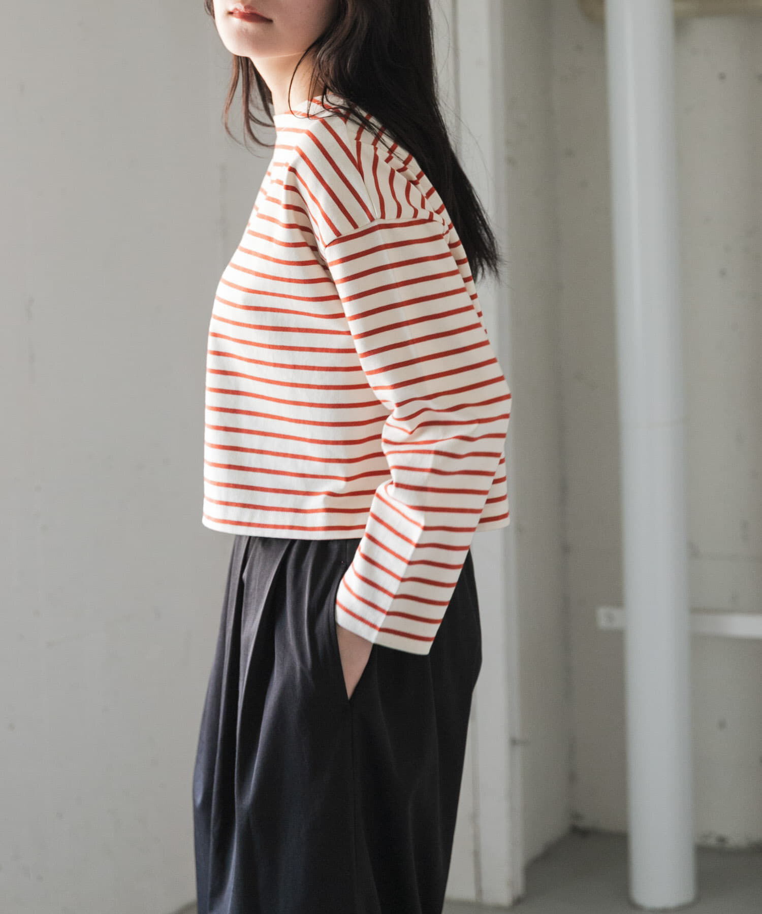 URBAN RESEARCH DOORS「FORK&SPOON　クロップドボートネックボーダー」|Tシャツ・カットソー|