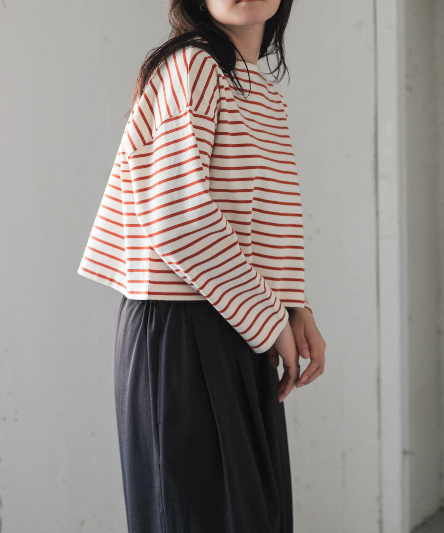 URBAN RESEARCH DOORS「FORK&SPOON　クロップドボートネックボーダー」|Tシャツ・カットソー|