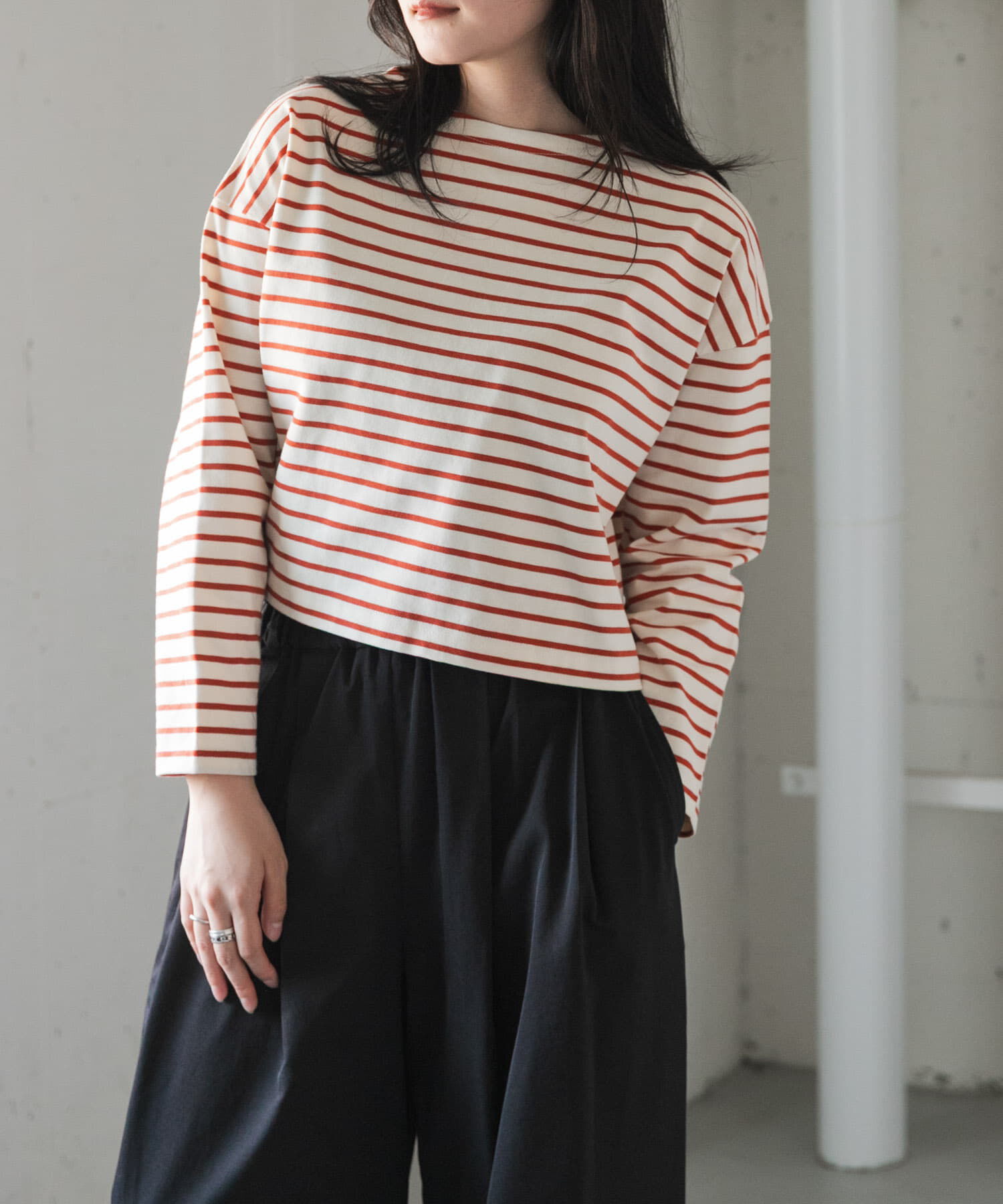 URBAN RESEARCH DOORS「FORK&SPOON　クロップドボートネックボーダー」|Tシャツ・カットソー|