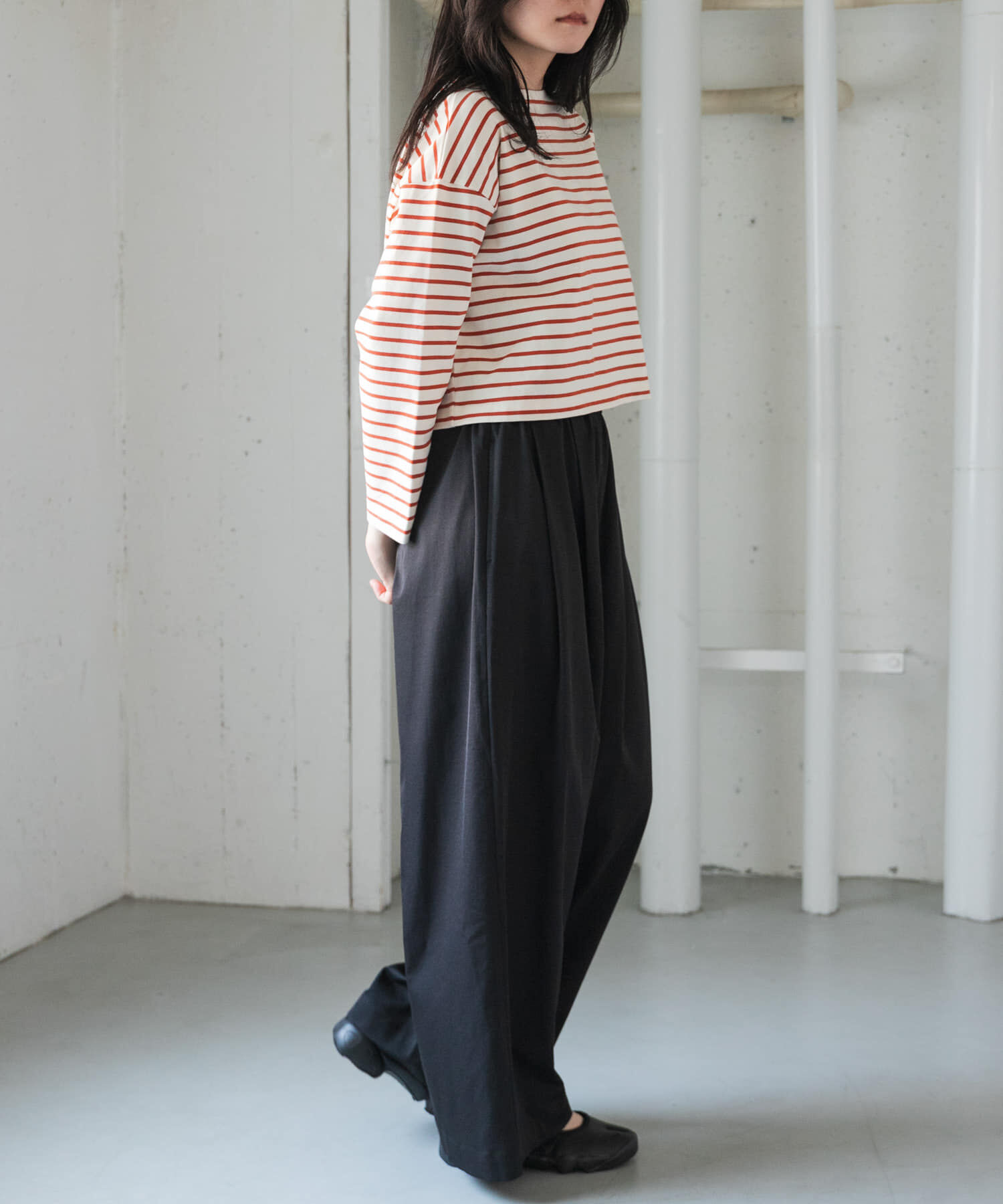 URBAN RESEARCH DOORS「FORK&SPOON　クロップドボートネックボーダー」|Tシャツ・カットソー|