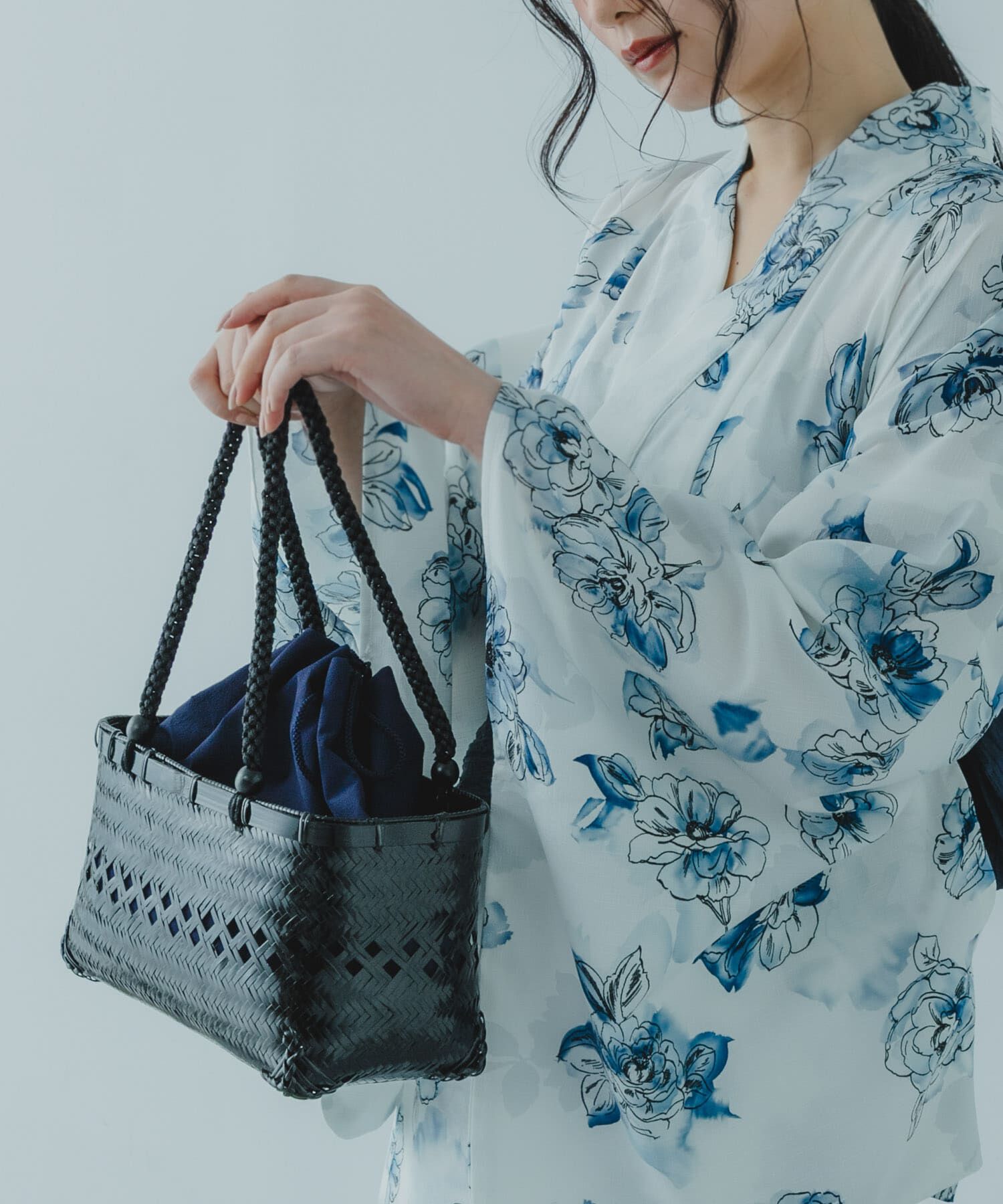 SENSE OF PLACE by URBAN RESEARCH「『WEB/一部店舗限定』スクエアバンブーカゴバッグ」|かごバッグ|ネイビー