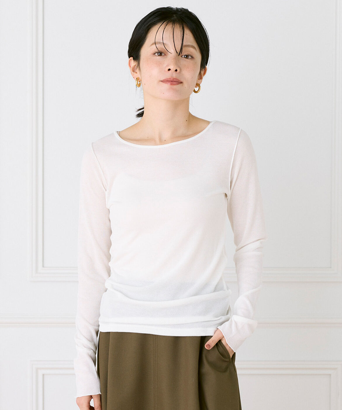 DAY by DAY it&rsquo;s international「ｼｱｰﾃﾚｺｸﾙｰﾈｯｸﾌﾟﾙｵｰﾊﾞｰ|ﾚｲﾔｰﾄﾞでこなれる上品」|Tシャツ・カットソー|
