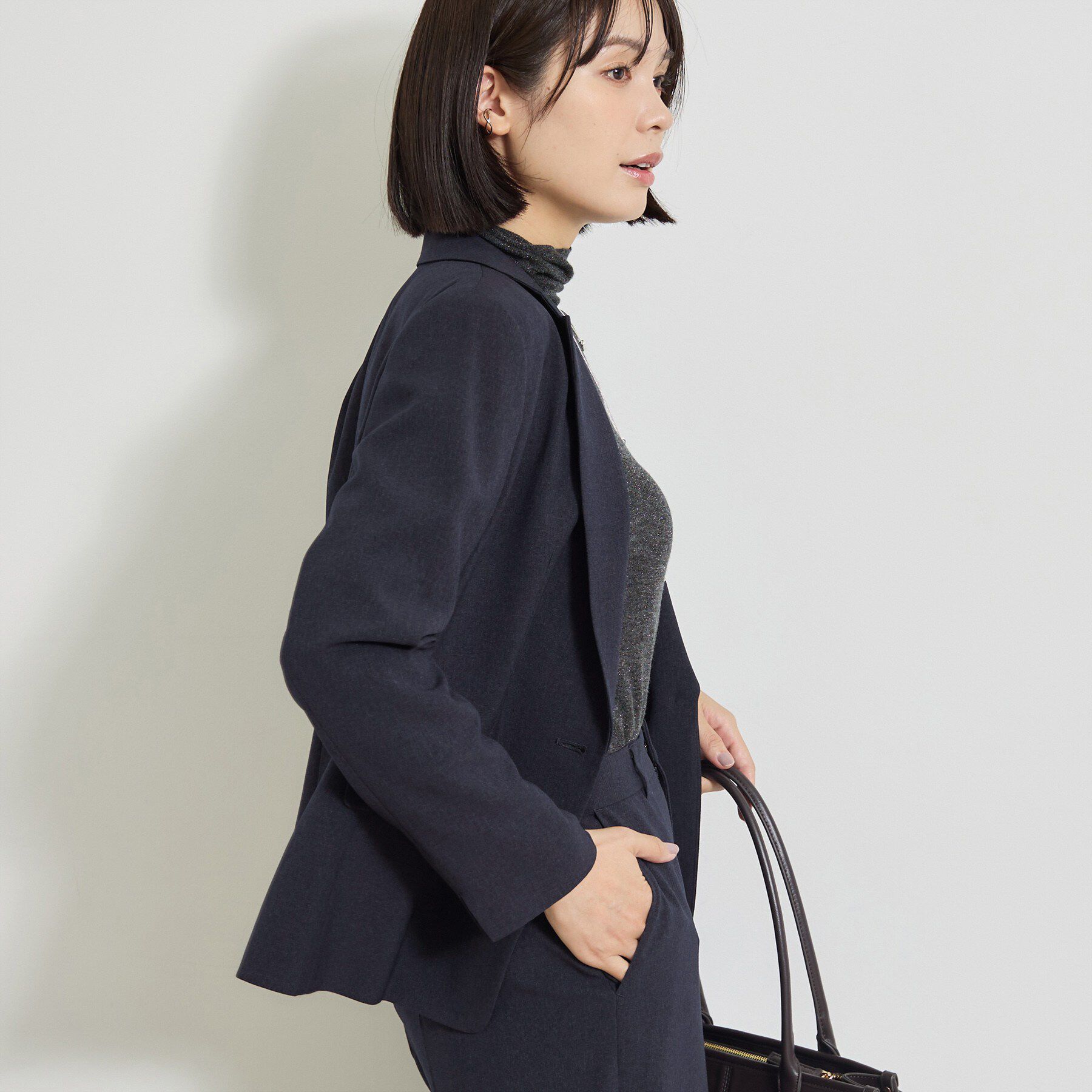 INDIVI「【洗える／通勤／スーツ】メランジストレッチ テーラードカラージャケット」|テーラードジャケット|