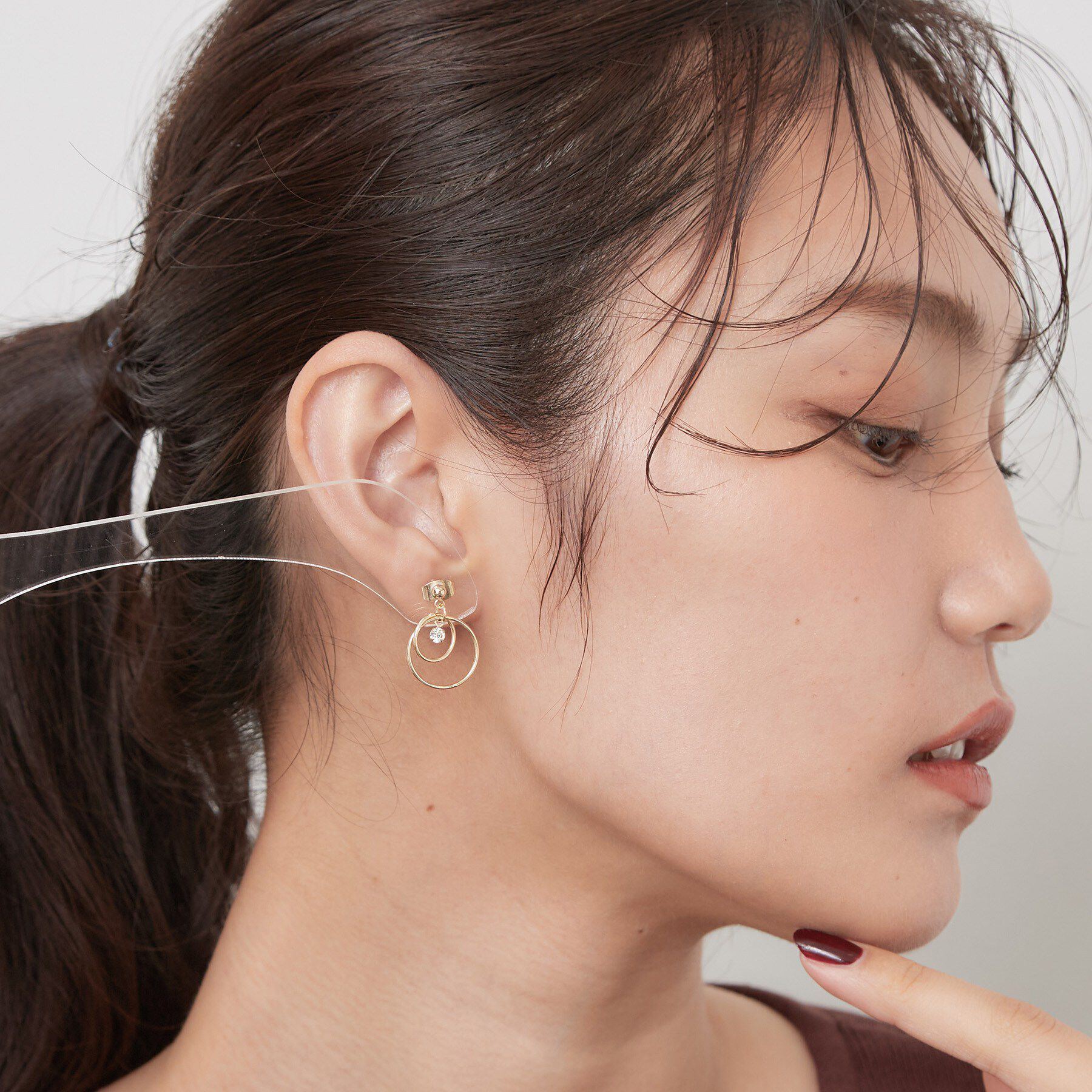 OPAQUE.CLIP「ダブルリングデザインミニピアス」|ピアス|