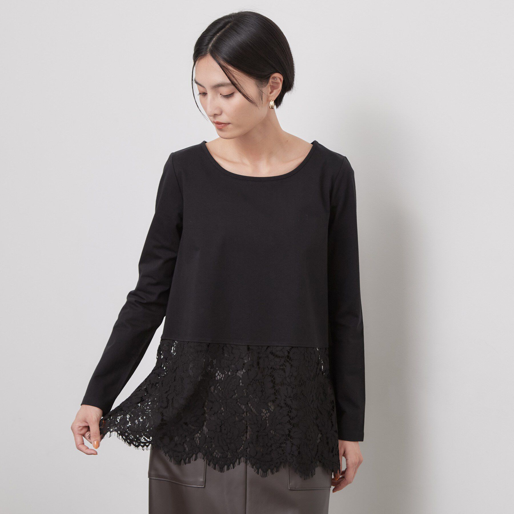 OPAQUE.CLIP「裾レースドッキングカットソー【洗濯機OK】」|Tシャツ・カットソー|