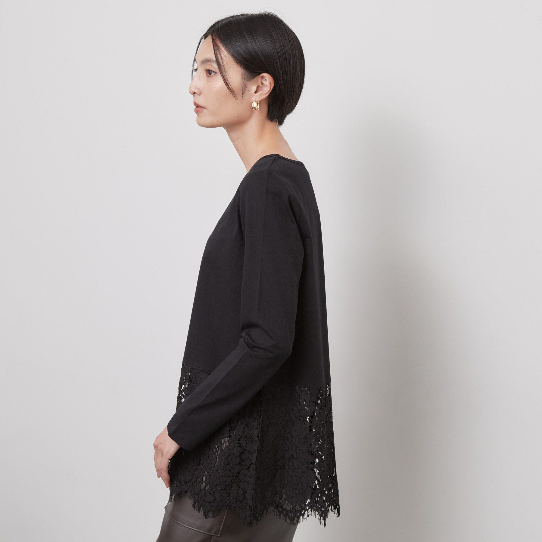 OPAQUE.CLIP「裾レースドッキングカットソー【洗濯機OK】」|Tシャツ・カットソー|