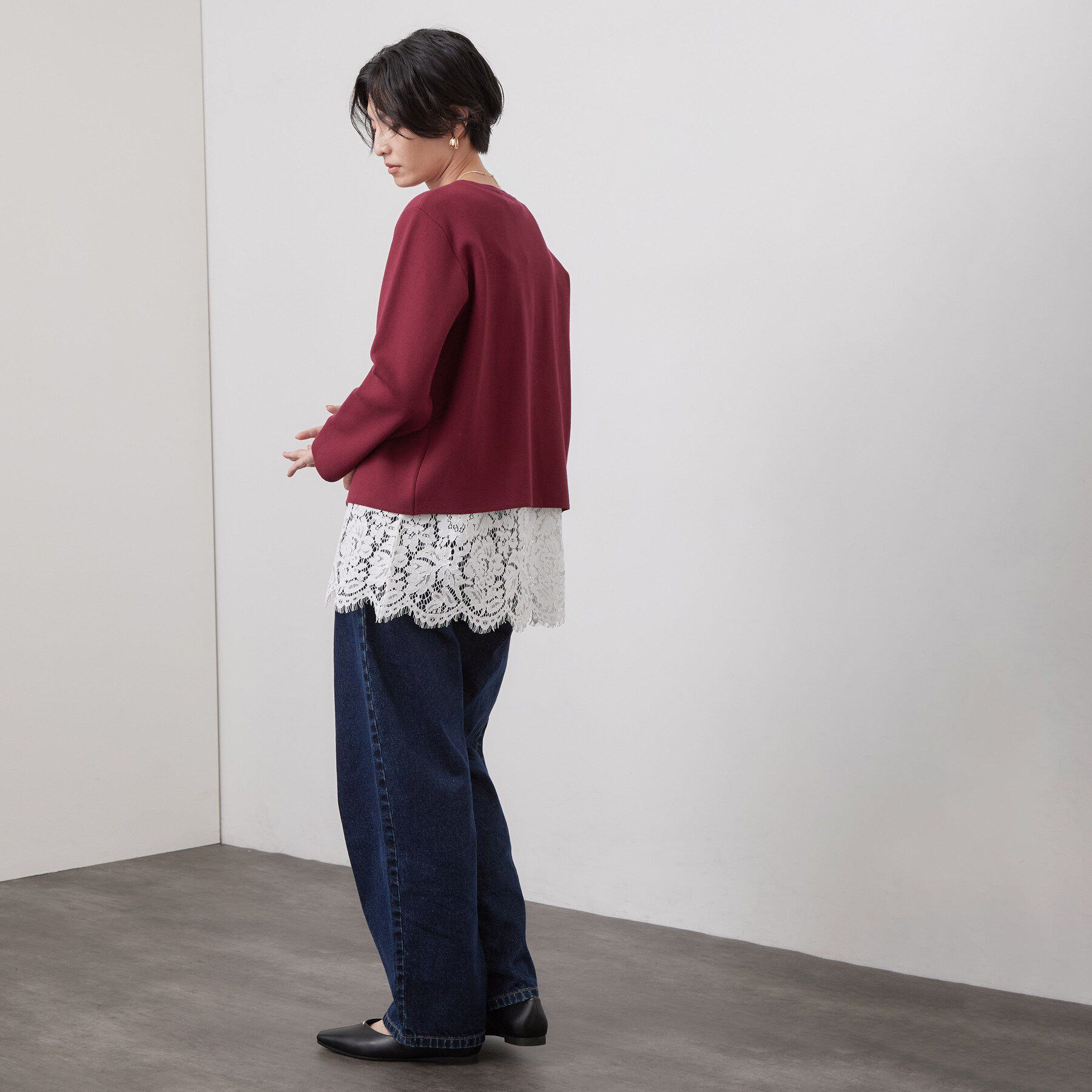 OPAQUE.CLIP「裾レースドッキングカットソー【洗濯機OK】」|Tシャツ・カットソー|