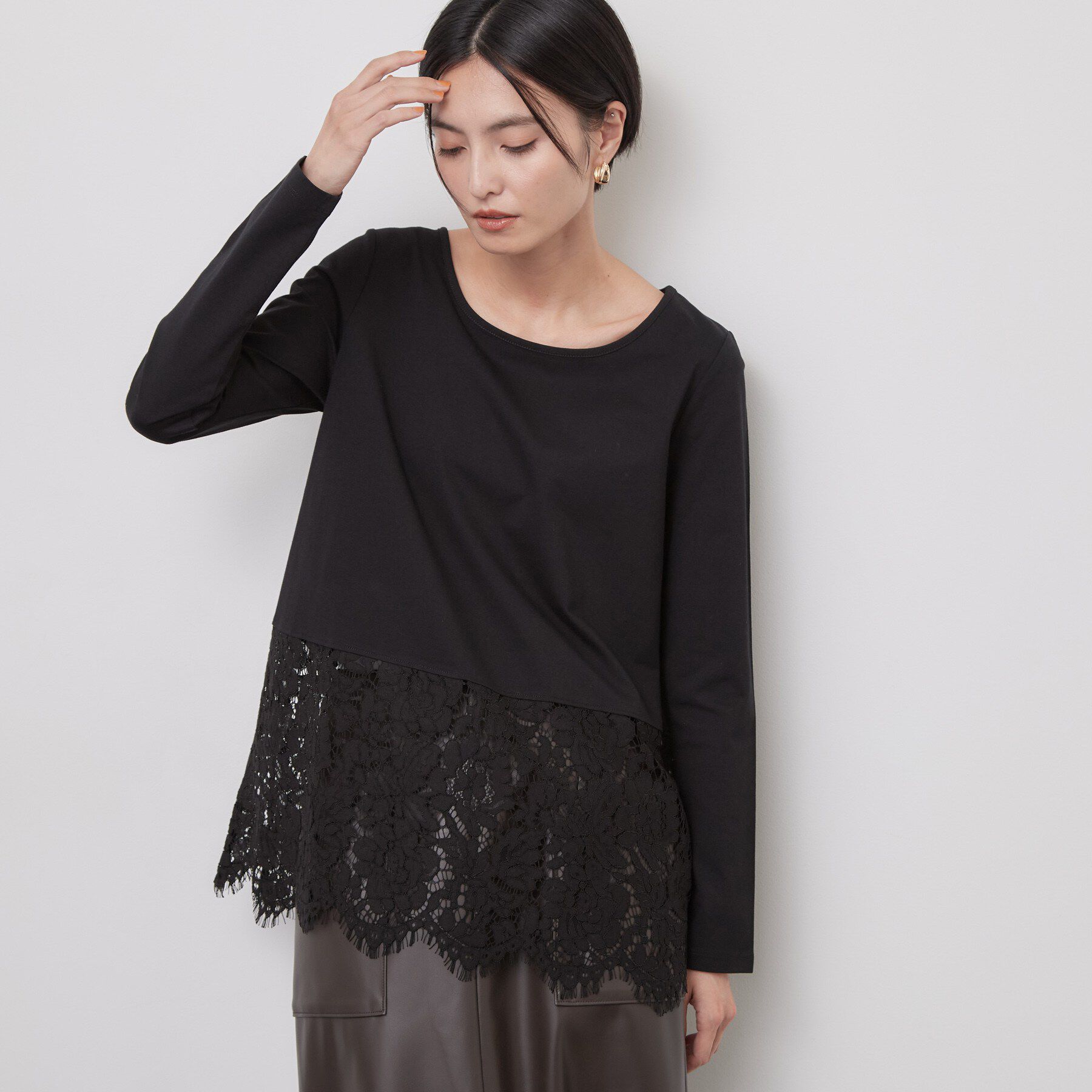 OPAQUE.CLIP「裾レースドッキングカットソー【洗濯機OK】」|Tシャツ・カットソー|