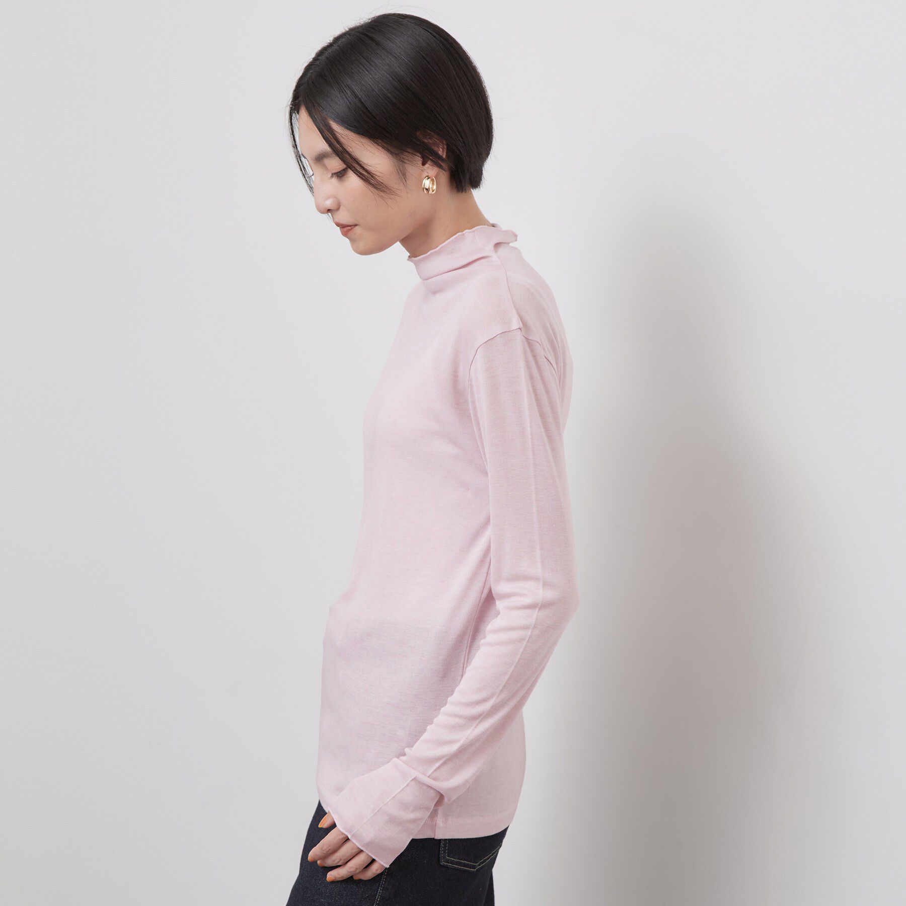 OPAQUE.CLIP「なめらかシアーハイネックカットソー【洗濯機OK／抗ピル】」|Tシャツ・カットソー|