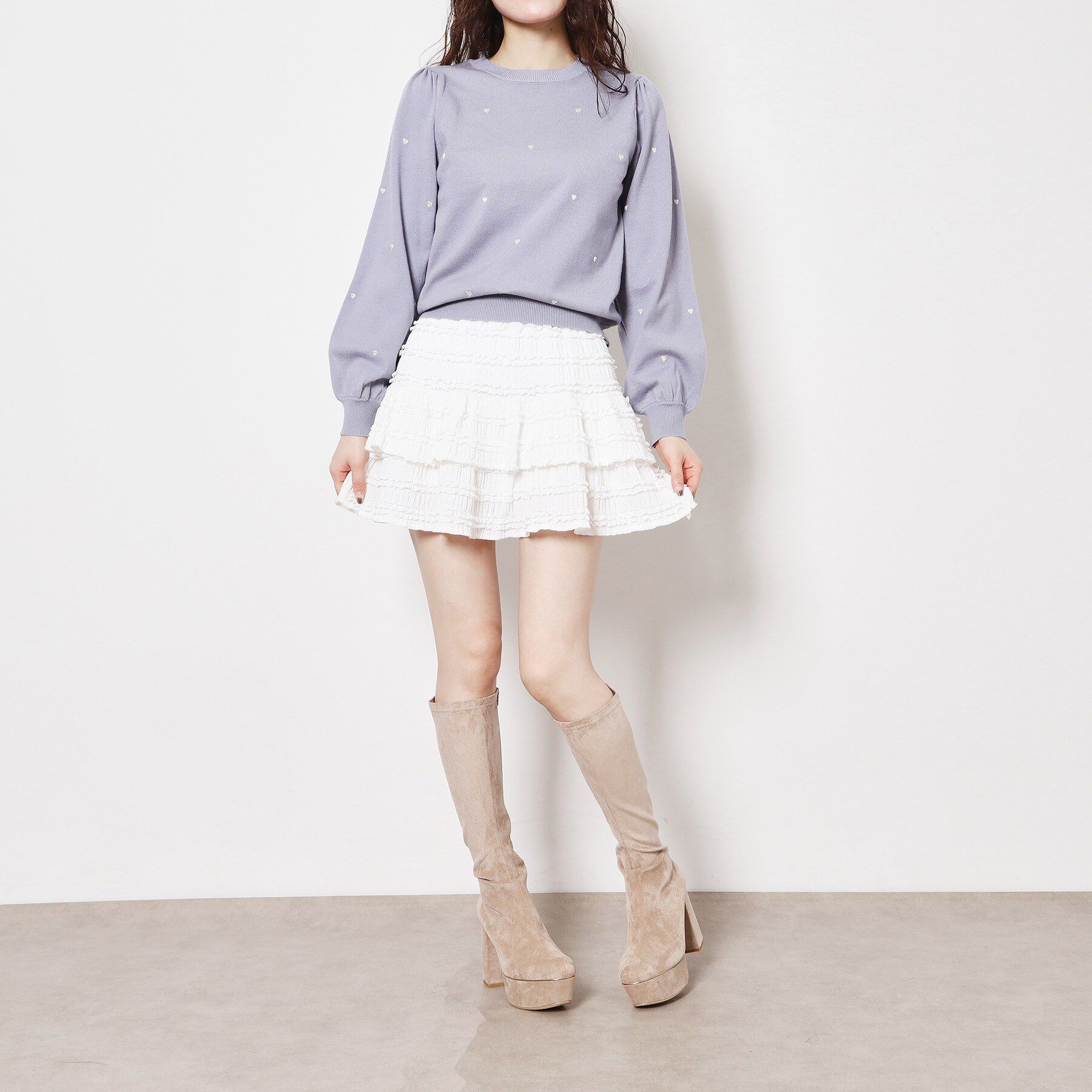 ESPERANZA「【ラク盛り/約12㎝】ラク盛り厚底ゴールドラインロング細ブーツ」|ショートブーツ|