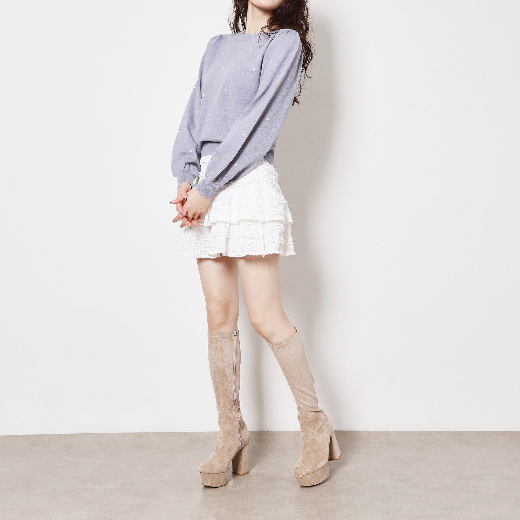 ESPERANZA「【ラク盛り/約12㎝】ラク盛り厚底ゴールドラインロング細ブーツ」|ショートブーツ|