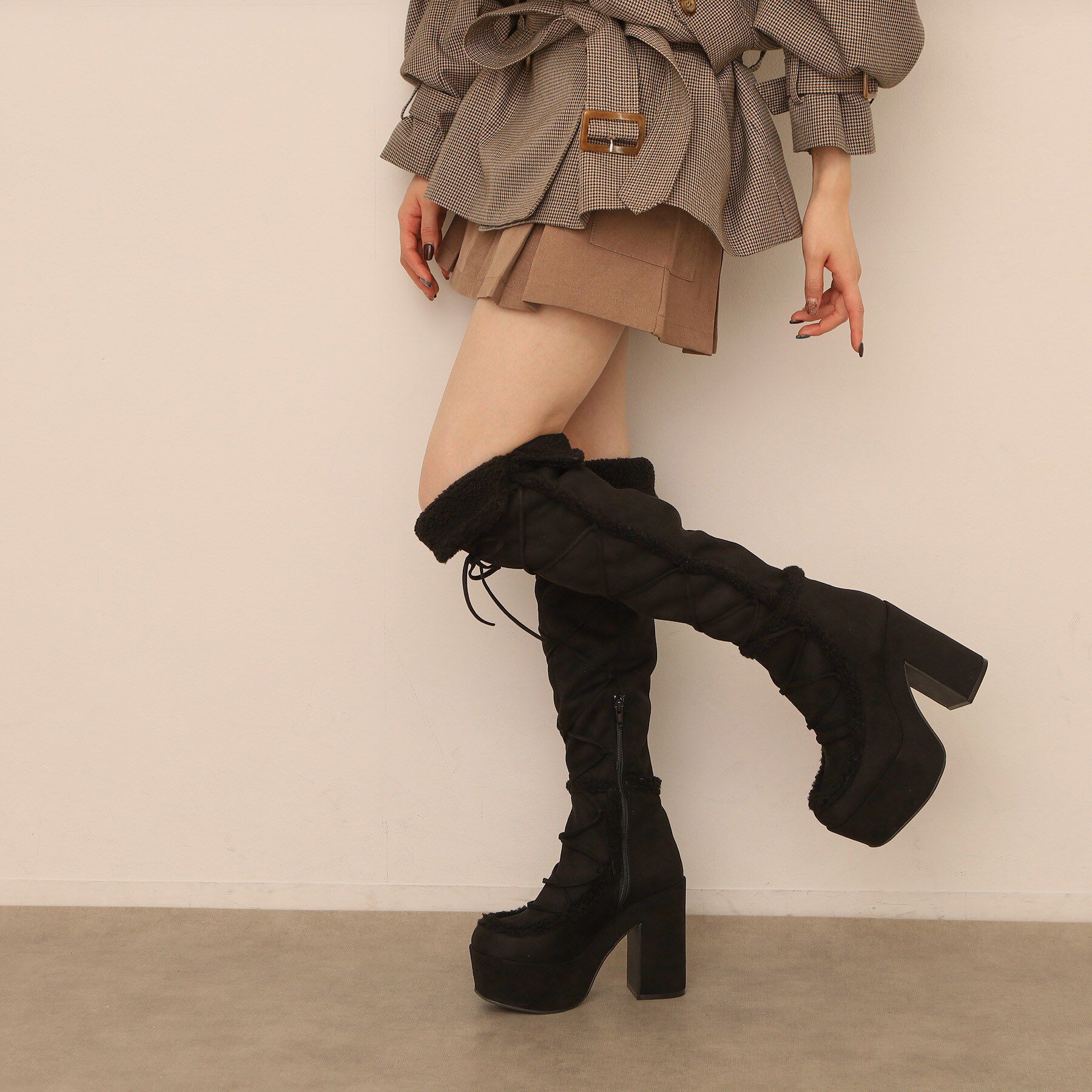 ESPERANZA「【ラク盛り／約12cm】3WAYムートン風ラク盛りニーハイブーツ」|ショートブーツ|