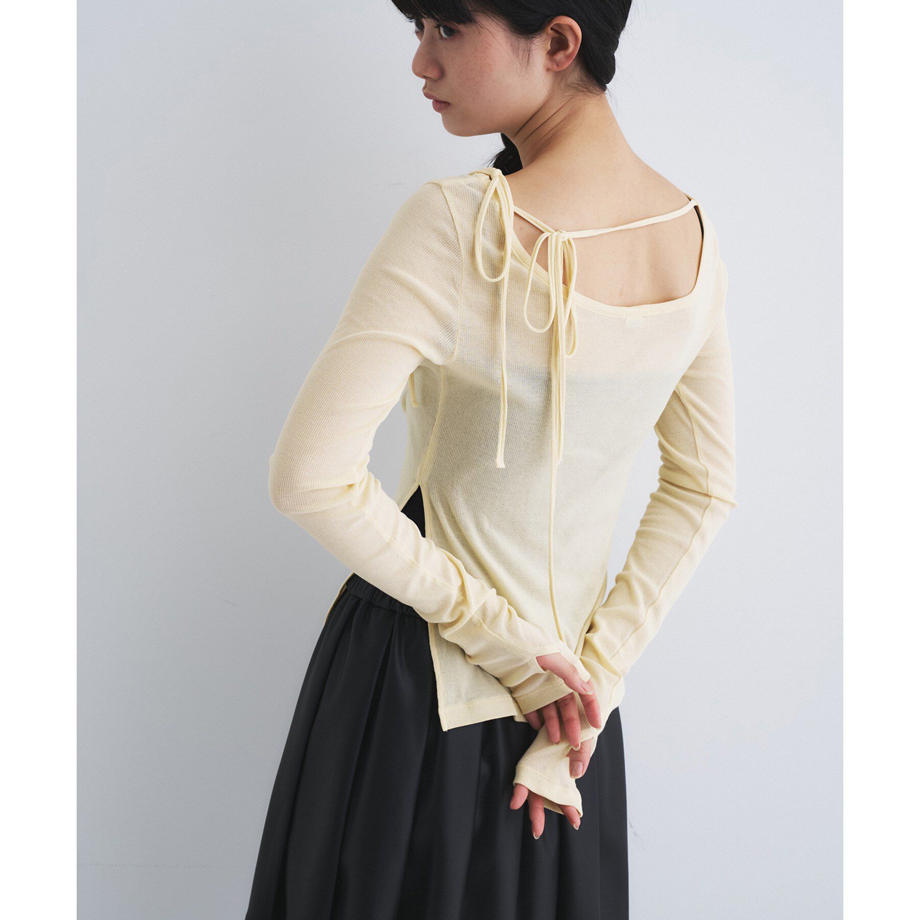 CODE A「jersey ribbon pullover」|Tシャツ・カットソー|ライトイエロー(03