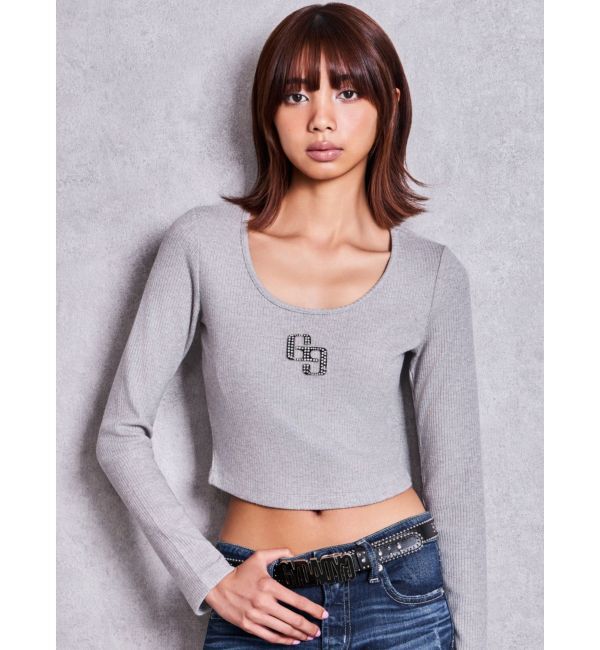 GYDA「GGロゴラインストーンラメテレコ long sleeveトップス」|Tシャツ・カットソー|