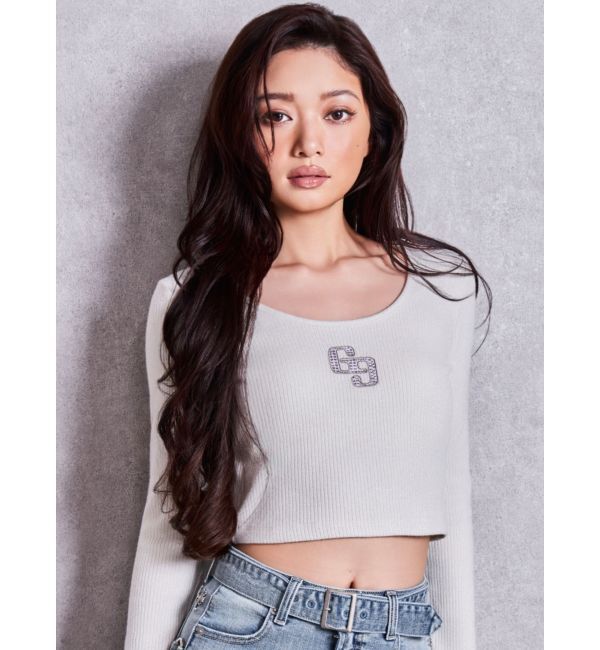 GYDA「GGロゴラインストーンラメテレコ long sleeveトップス」|Tシャツ・カットソー|