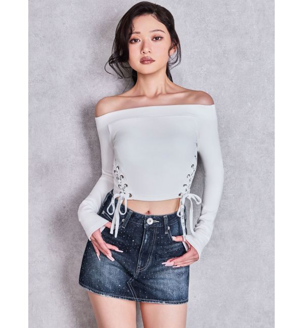 GYDA「GYDAサイドレースアップショートトップス」|Tシャツ・カットソー|