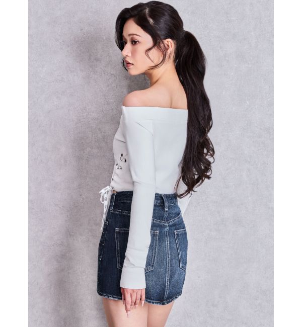 GYDA「GYDAサイドレースアップショートトップス」|Tシャツ・カットソー|