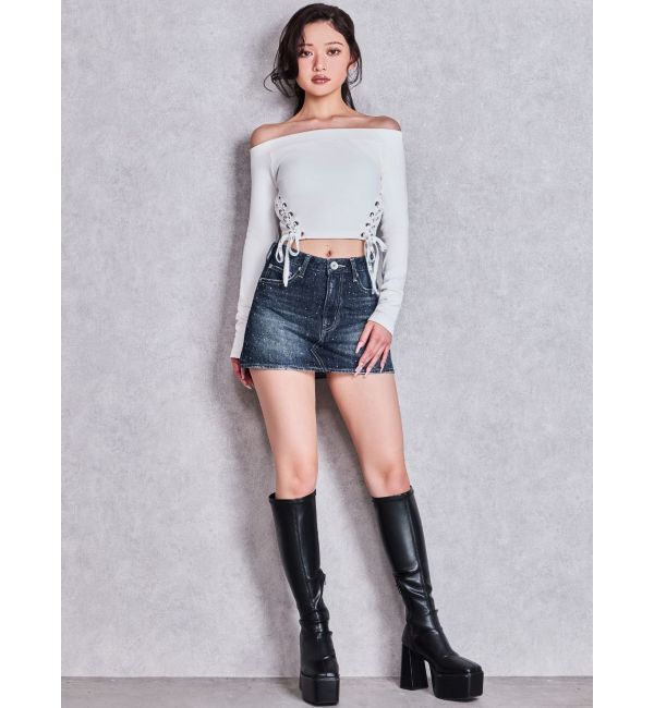 GYDA「GYDAサイドレースアップショートトップス」|Tシャツ・カットソー|