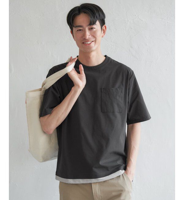 ikka「ドライメッシュドロストTシャツ」|Tシャツ・カットソー|ブラック