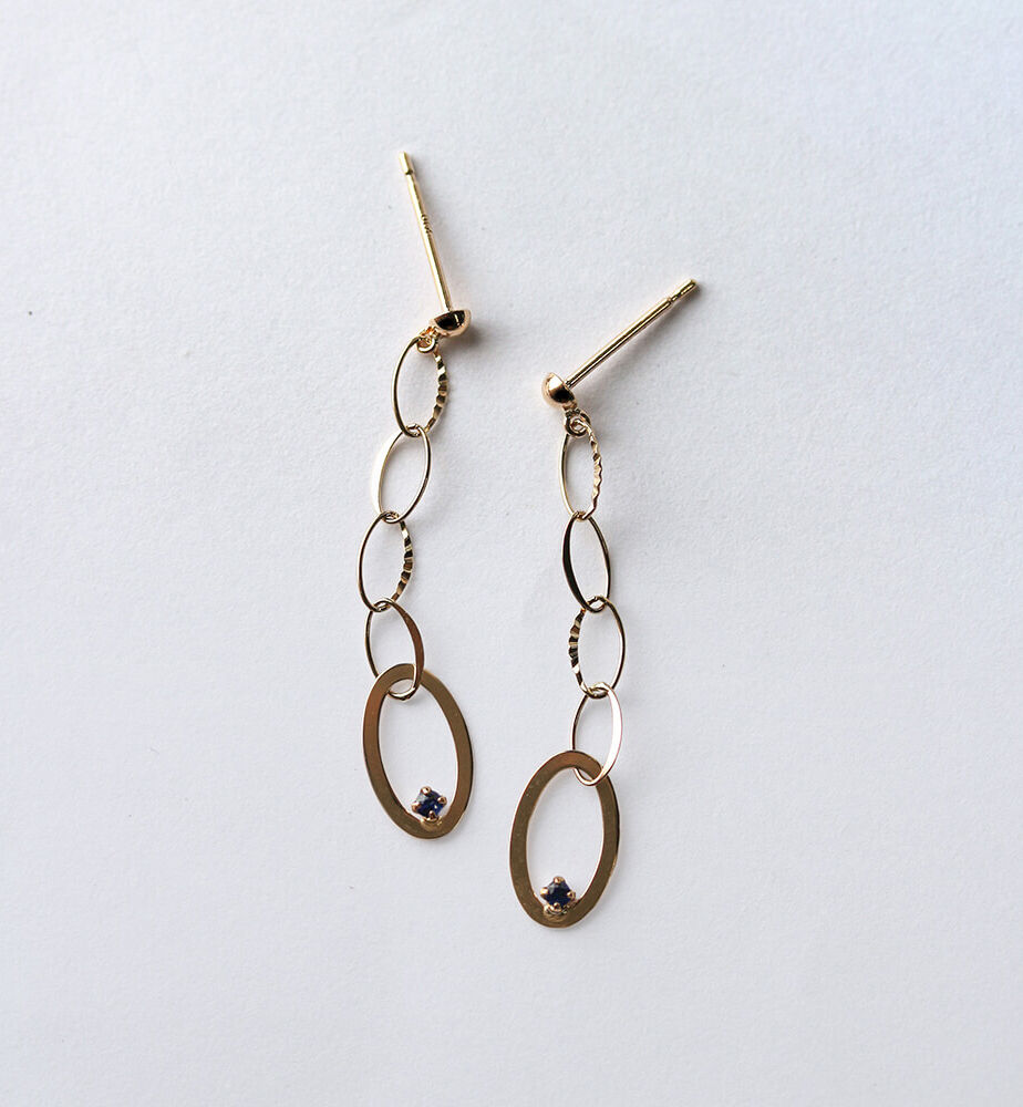  「サファイア チェーン ピアス | K10YG」|ピアス|