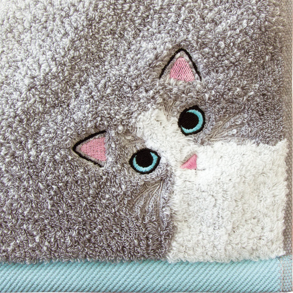 BACKYARD FAMILY「今治フェイスタオル 通販 ロングフェイスタオル ミニバスタオル 猫グッズ かわいい猫柄タオル」|タオル|グレー1