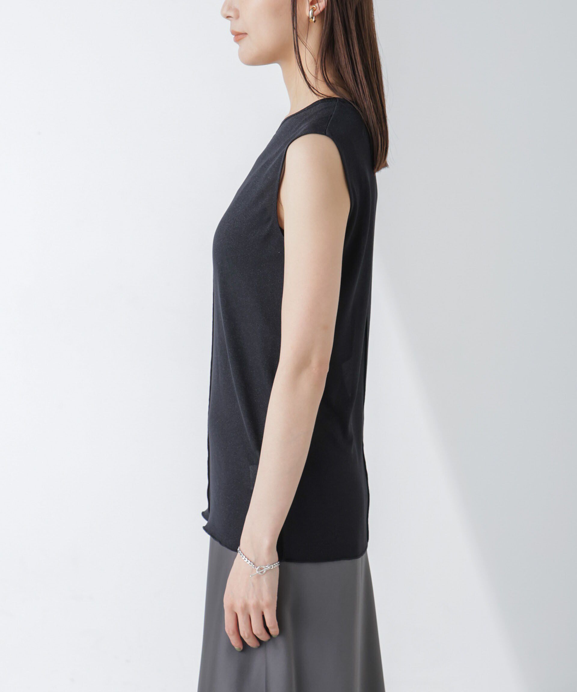NANO universe「ラメシアーノースリーブカットトップス」|Tシャツ・カットソー|