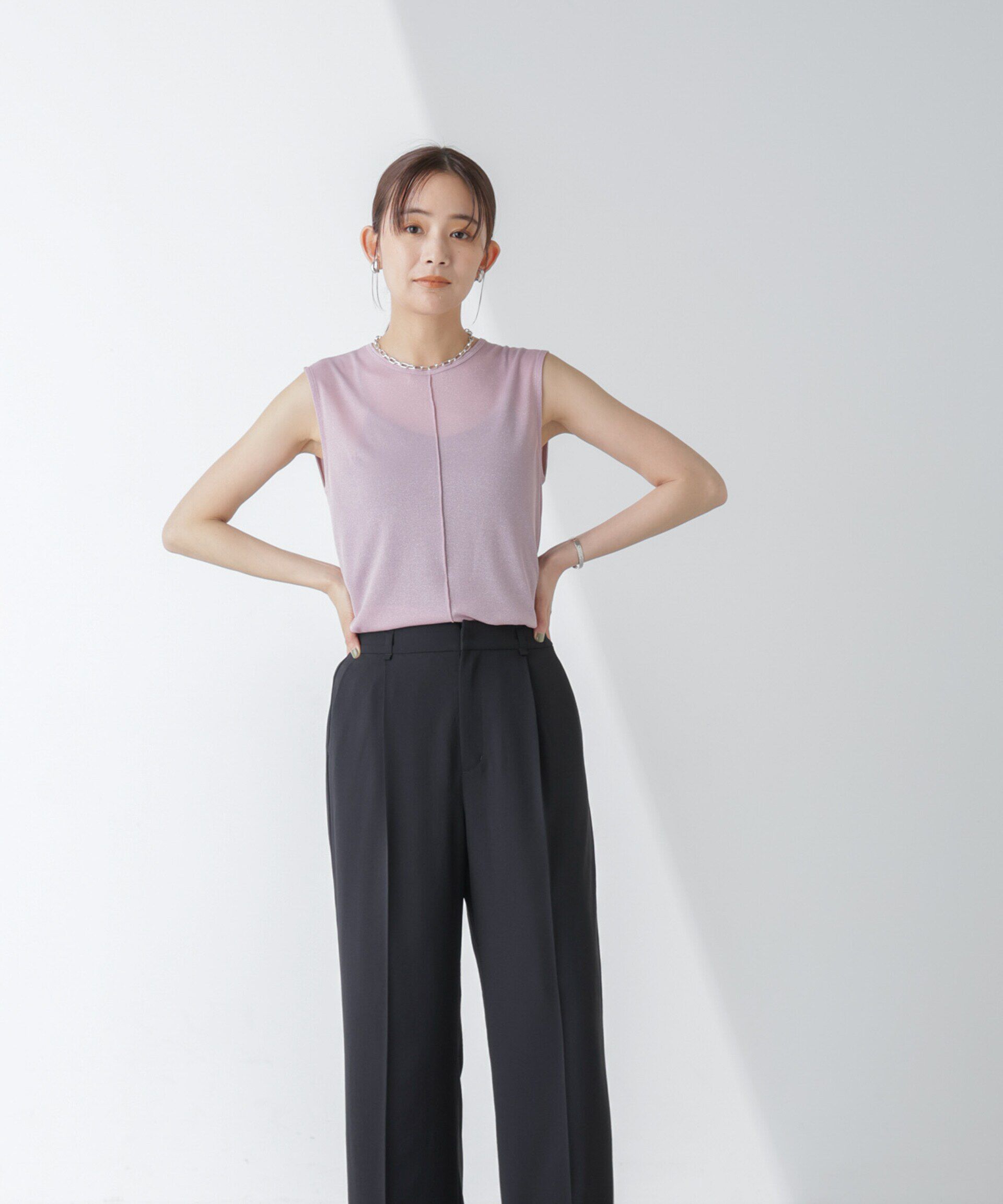 NANO universe「ラメシアーノースリーブカットトップス」|Tシャツ・カットソー|