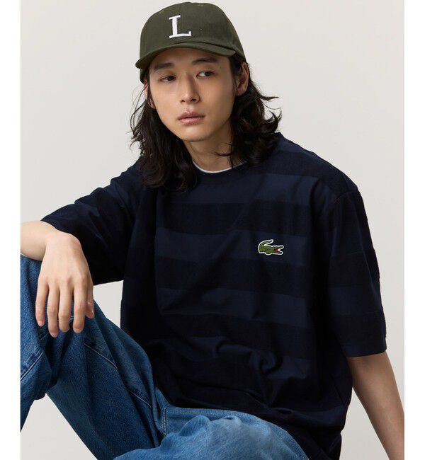 LACOSTE「オーバーサイズ パイル地切り替え同色ボーダーTシャツ」|Tシャツ・カットソー|