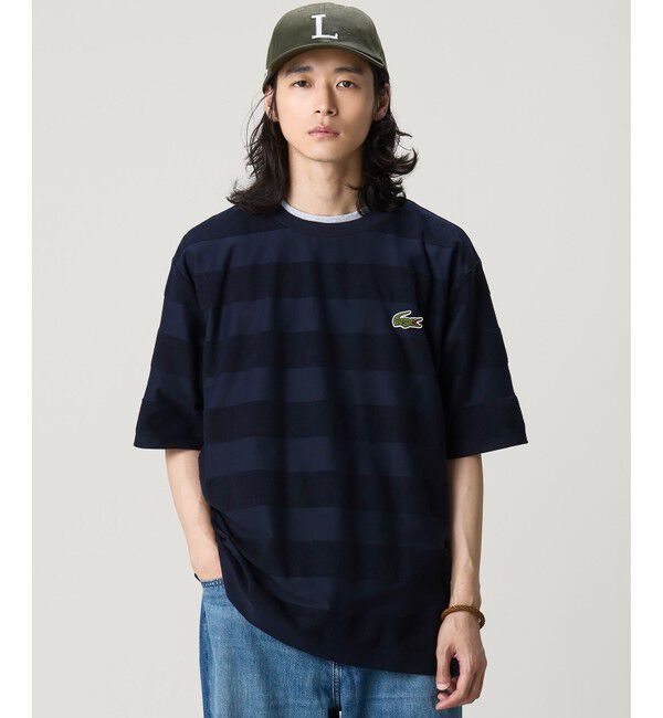 LACOSTE「オーバーサイズ パイル地切り替え同色ボーダーTシャツ」|Tシャツ・カットソー|