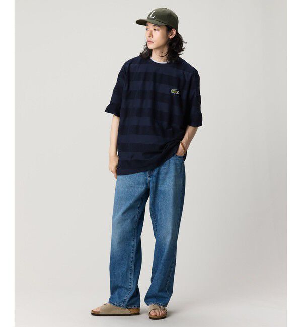 LACOSTE「オーバーサイズ パイル地切り替え同色ボーダーTシャツ」|Tシャツ・カットソー|
