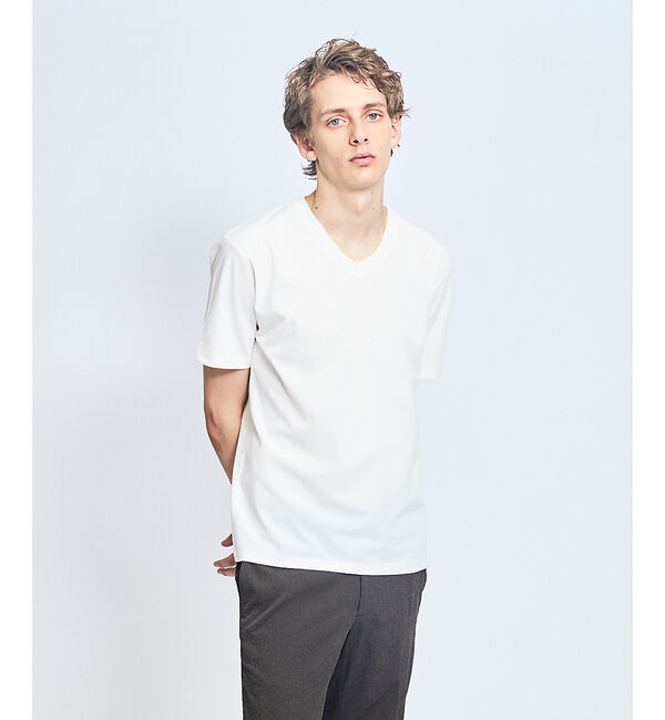 ABAHOUSE「【接触冷感/WEB限定】フリーザー VネックTシャツ /アイスピケ ストレッチ」|Tシャツ・カットソー|ホワイト
