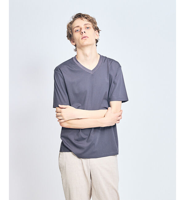 ABAHOUSE「【接触冷感/WEB限定】フリーザー VネックTシャツ /アイスピケ ストレッチ」|Tシャツ・カットソー|チャコールグレー