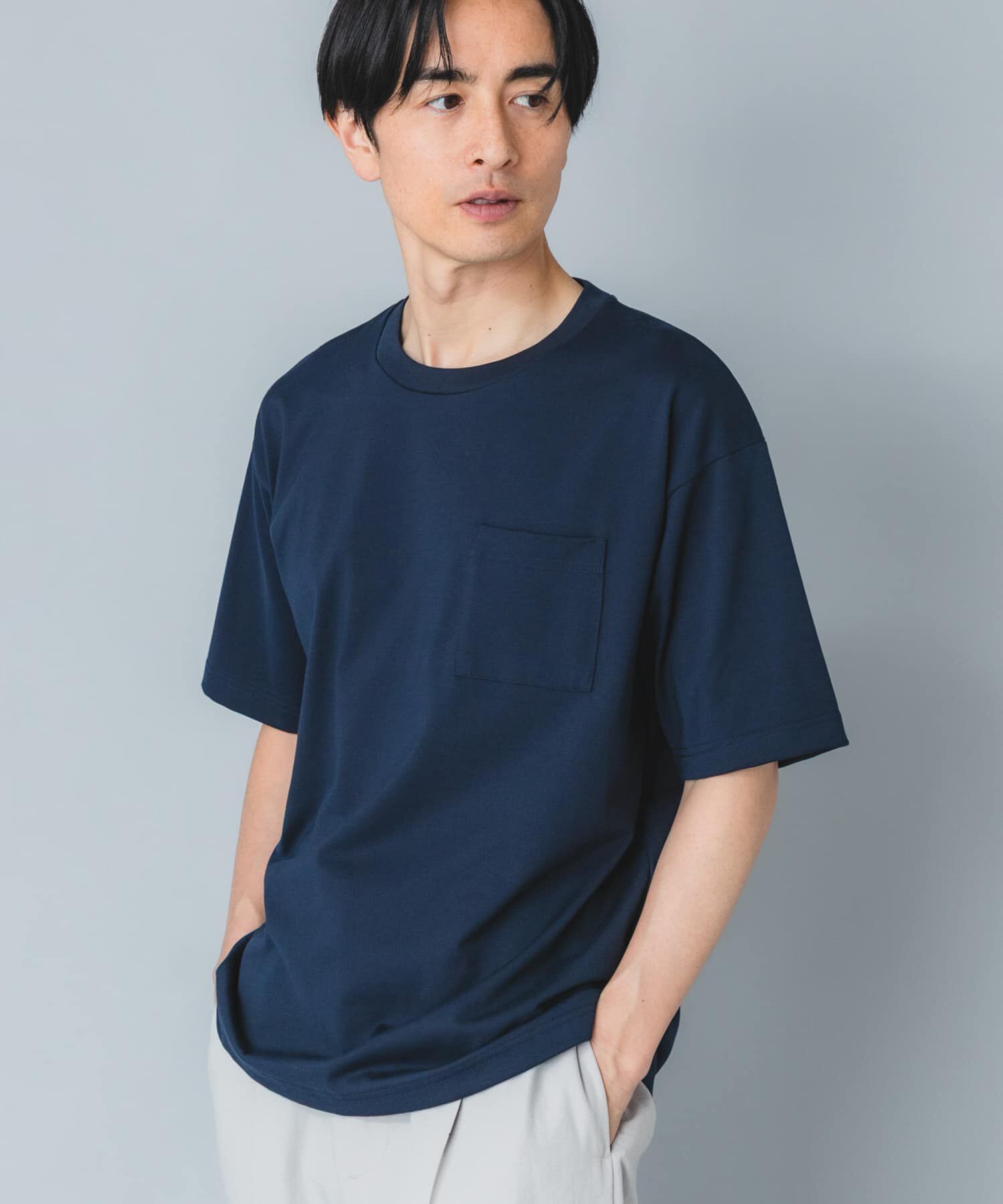 URBAN RESEARCH ROSSO「『接触冷感/吸水速乾/UVｶｯﾄ』ﾊｲｸｵﾘﾃｨﾘﾗｯｸｽﾌｨｯﾄTｼｬ  」|Tシャツ・カットソー|ネイビー