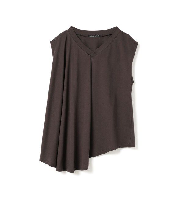 mizuiro ind「mizuiro ind Vネックアシンメトリーノースリーブプルオーバー」|Tシャツ・カットソー|ブラウン