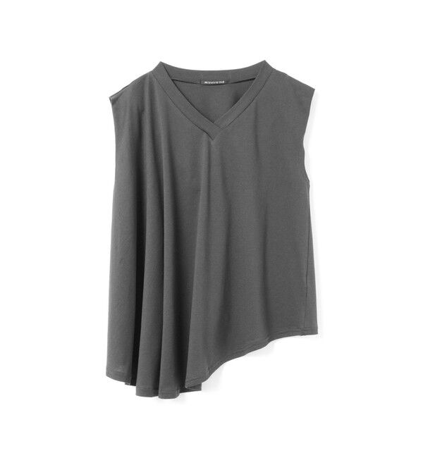 mizuiro ind「mizuiro ind Vネックアシンメトリーノースリーブプルオーバー」|Tシャツ・カットソー|グレー