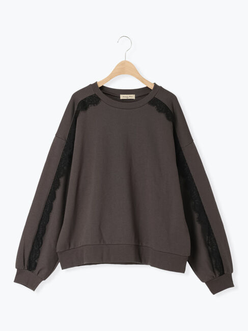 Samansa Mos2「◆レースデザインスウェット」|Tシャツ・カットソー|チャコールグレー