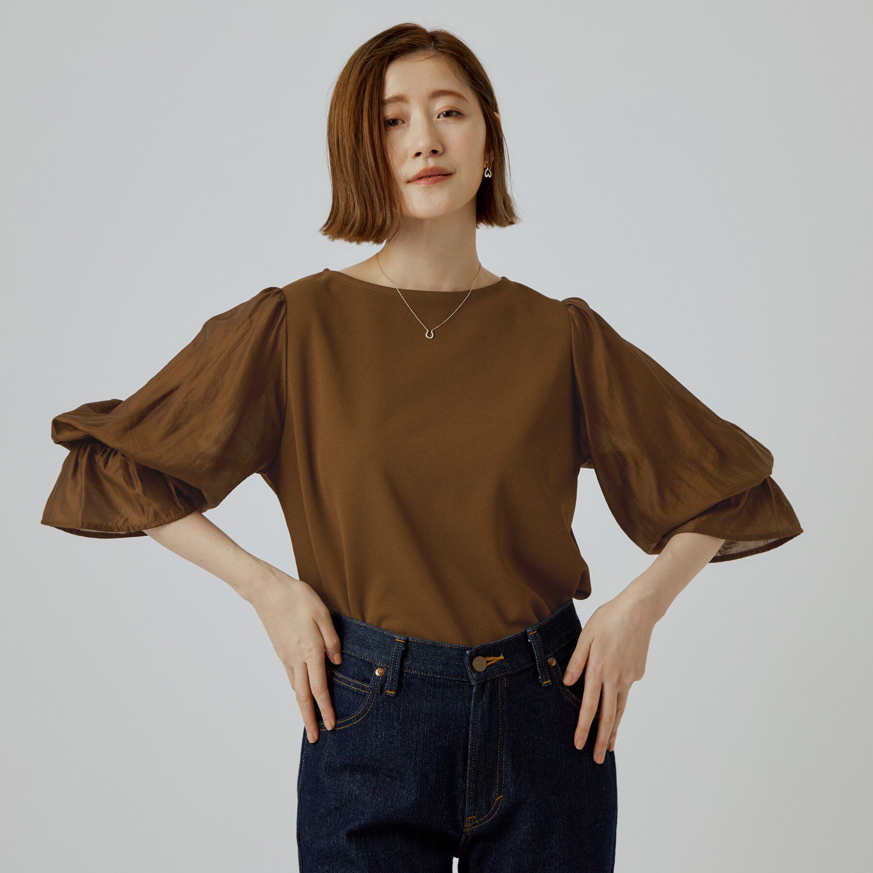 grove「異素材のふんわり袖で着映える キャンディースリーブトップス」|Tシャツ・カットソー|