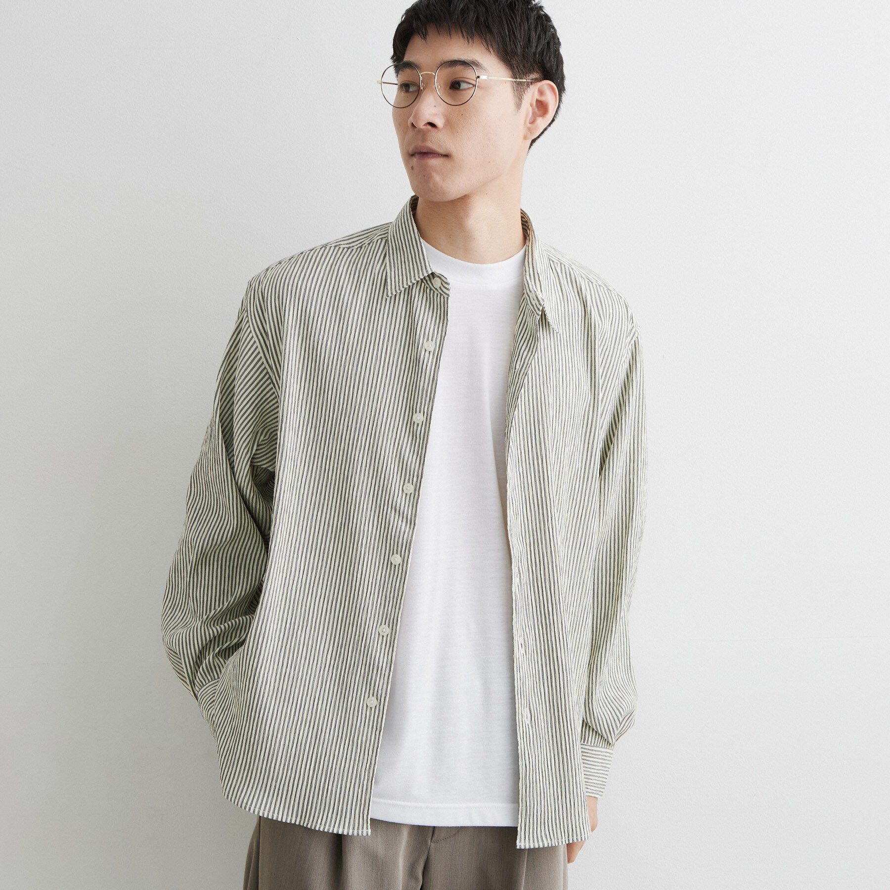 THE SHOP TK「【洗濯機OK】ストライプクレープ長袖シャツ」|シャツ・ブラウス|