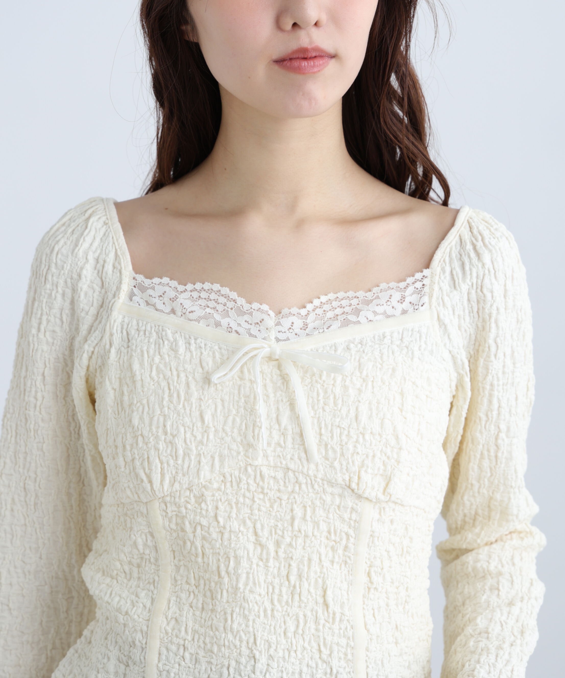  「レーストリムジャガード長袖カットソー」|Tシャツ・カットソー|