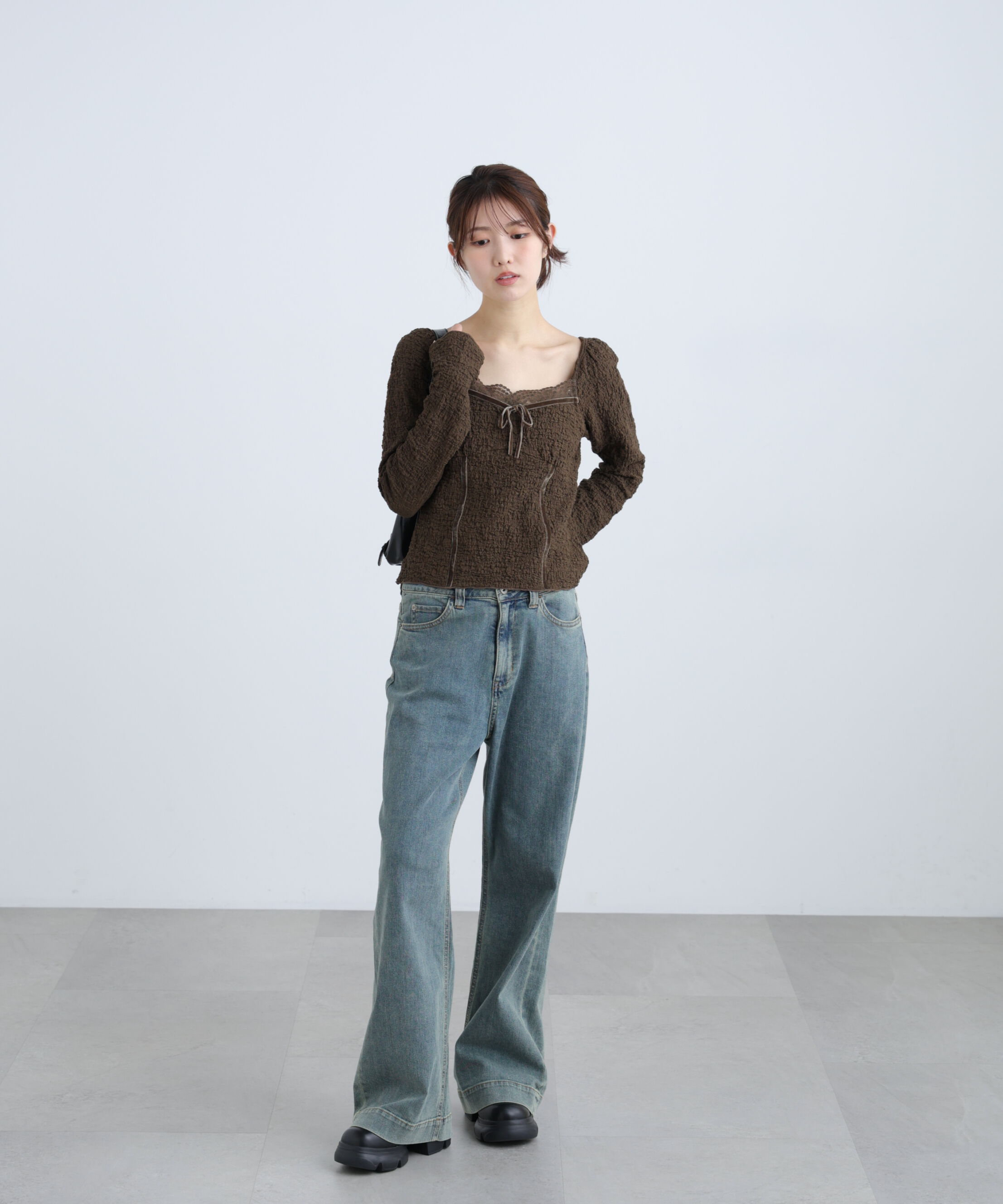  「レーストリムジャガード長袖カットソー」|Tシャツ・カットソー|