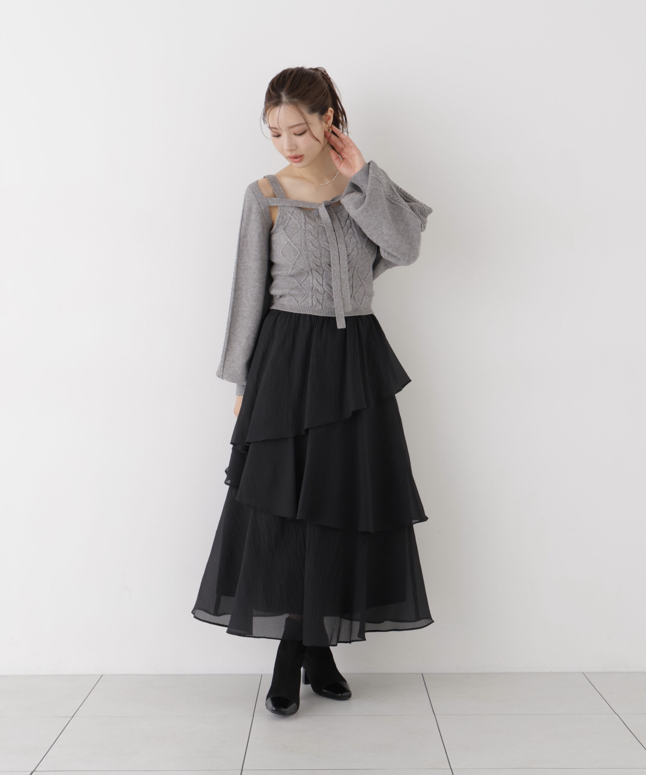 PROPORTION BODY DRESSING「ヘムティアードスカート」|スカート|ブラック