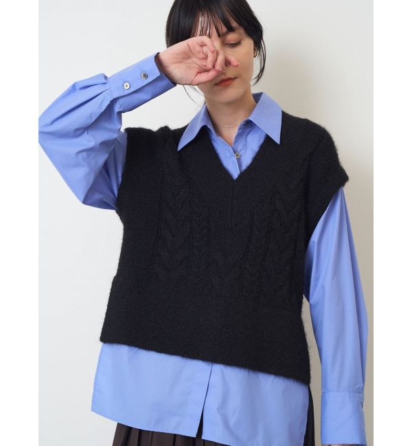 ELENDEEK「CABLE VEST DOCKING SH」|シャツ・ブラウス|ブラック