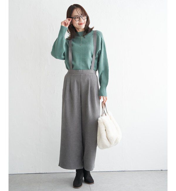 ikka「サス付きワイドパンツ」|その他|グレー
