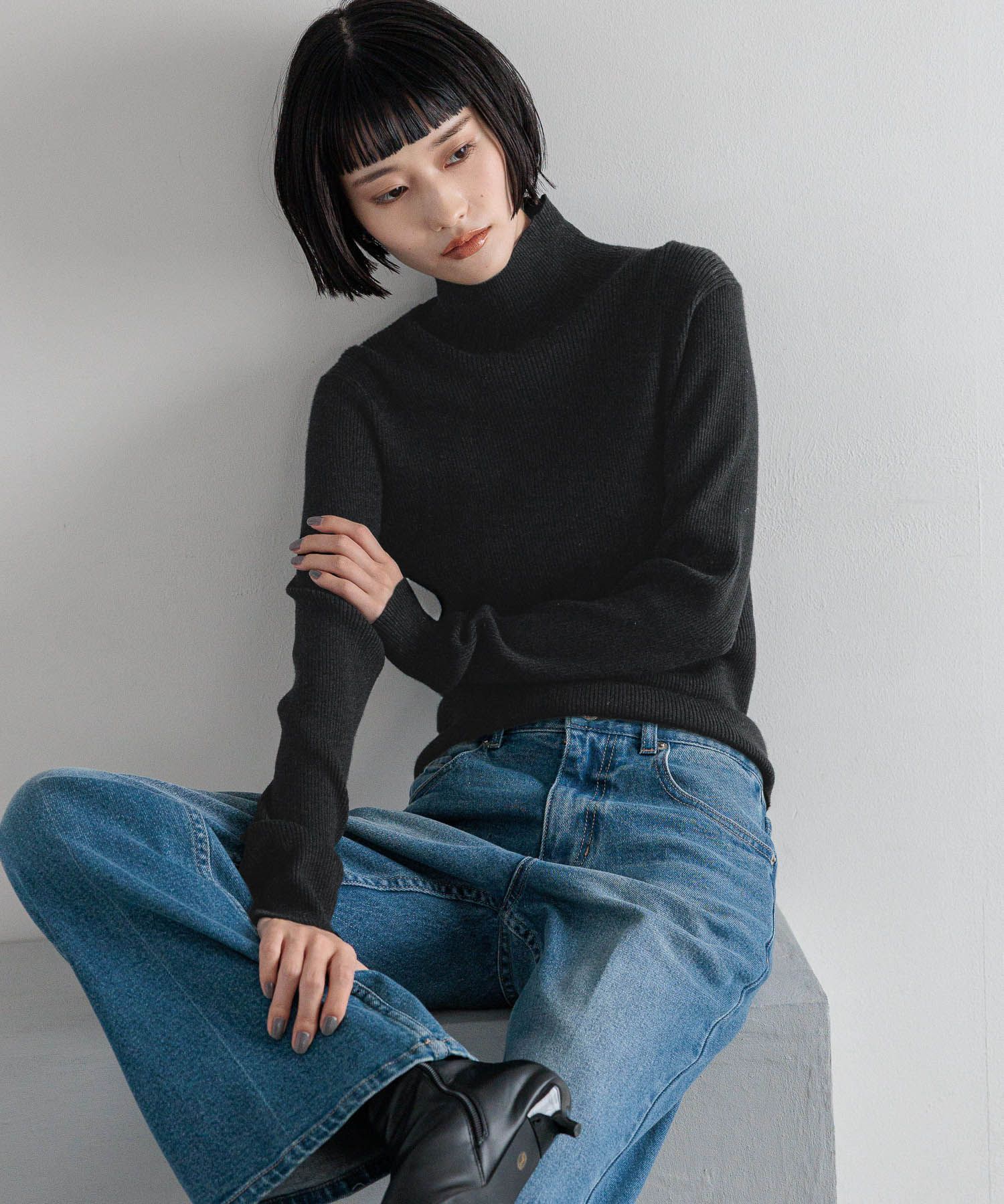 LOWRYS FARM「１２ＧカラーニットタートルＬＳ」|ニット・セーター|BLK
