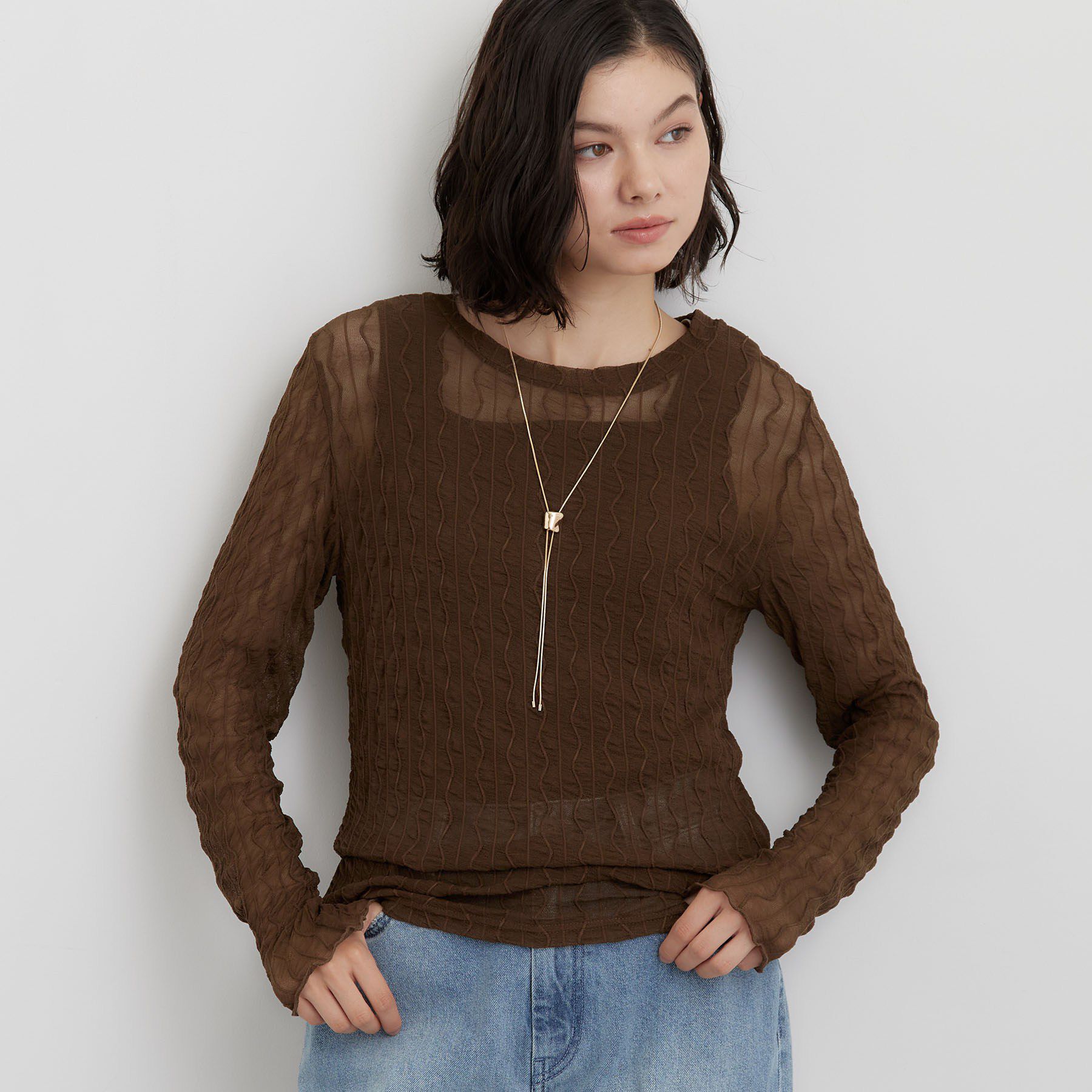 THE SHOP TK「クリンクルシアークルーネックカットソー」|Tシャツ・カットソー|