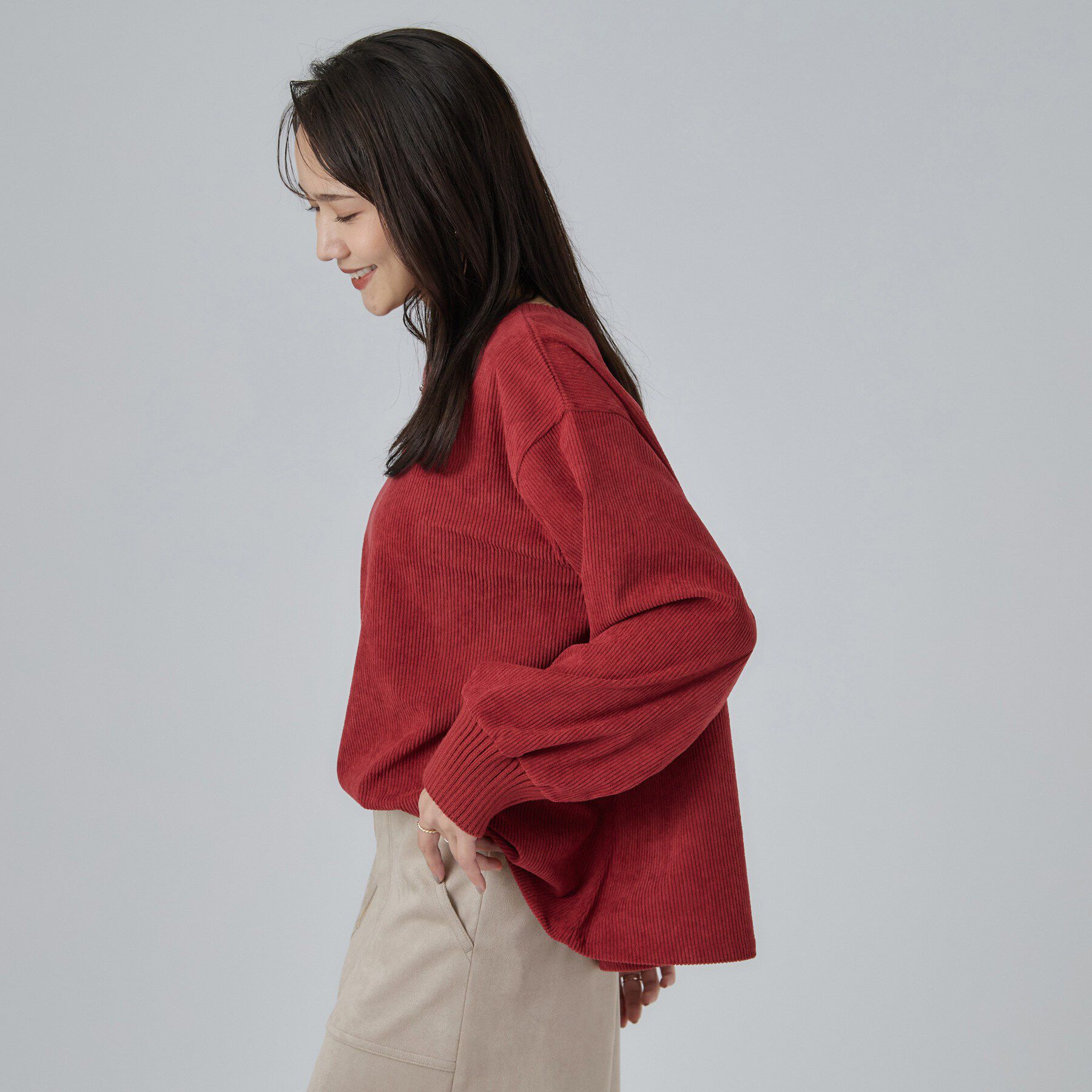 SHOO･LA･RUE「【S-LL/洗濯機可/前後2WAY】大人上品にきまる コーデュロイトップス」|Tシャツ・カットソー|