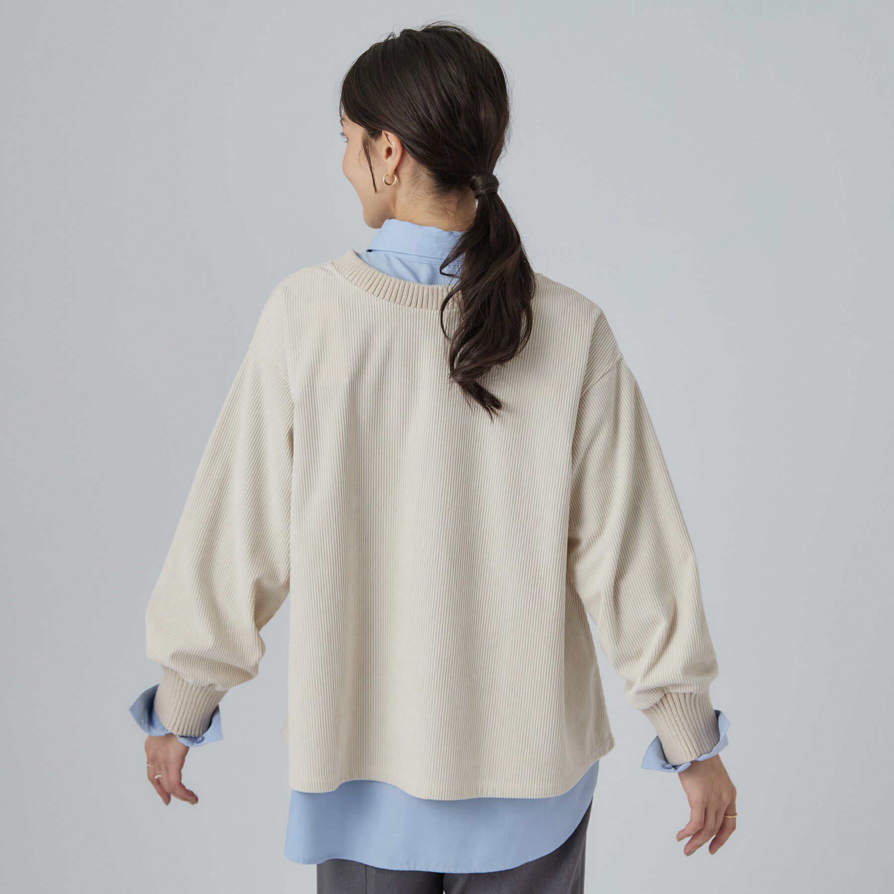 SHOO･LA･RUE「【S-LL/洗濯機可/前後2WAY】大人上品にきまる コーデュロイトップス」|Tシャツ・カットソー|
